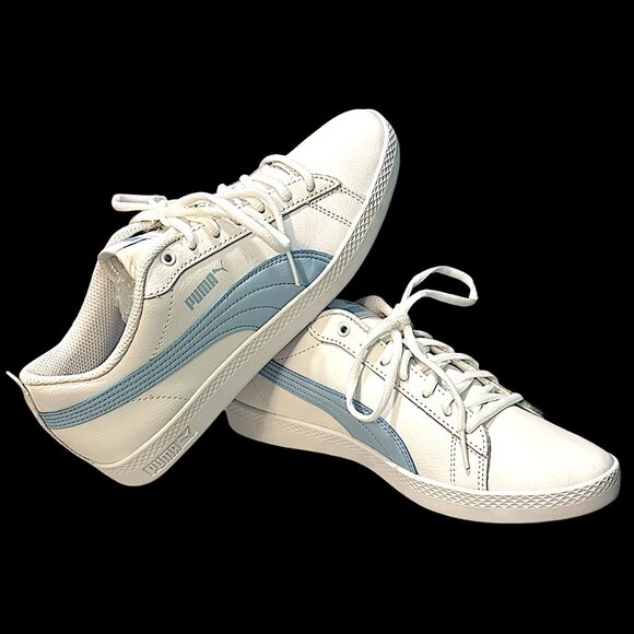 Puma Shoes - NWOT-PUMA Women's Vikky v3 Leather White and Light Blue Sneakers